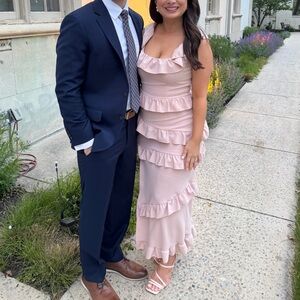 Show Me Your MuMu Greta Pink Ruffle Midi Dress